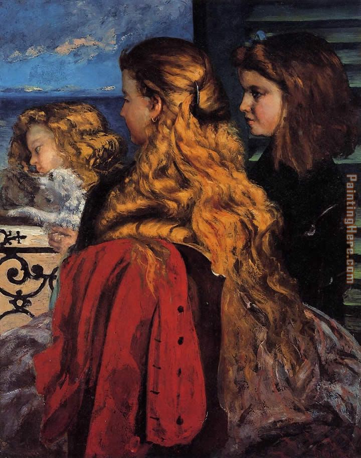 Three English Girls at a Window painting - Gustave Courbet Three English Girls at a Window art painting